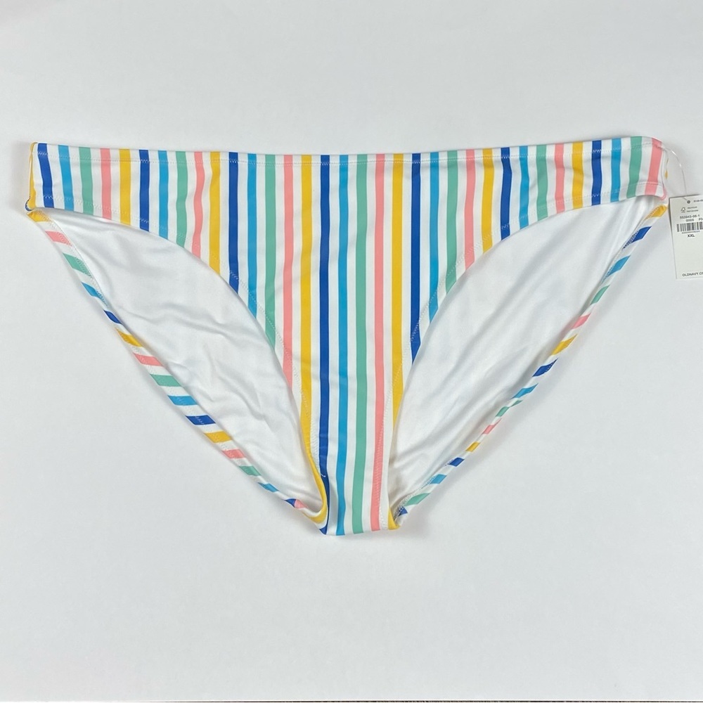 Old Navy Bikini Swim Bottoms Women XXL White Rainbow Stripe Low Rise